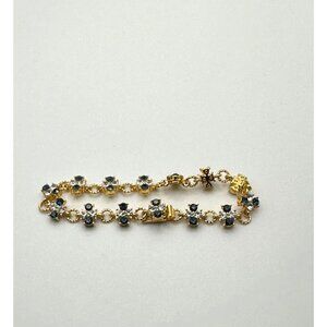 Gold-Plated Tennis Bracelet With Blue & Clear Crystal Flower Accents